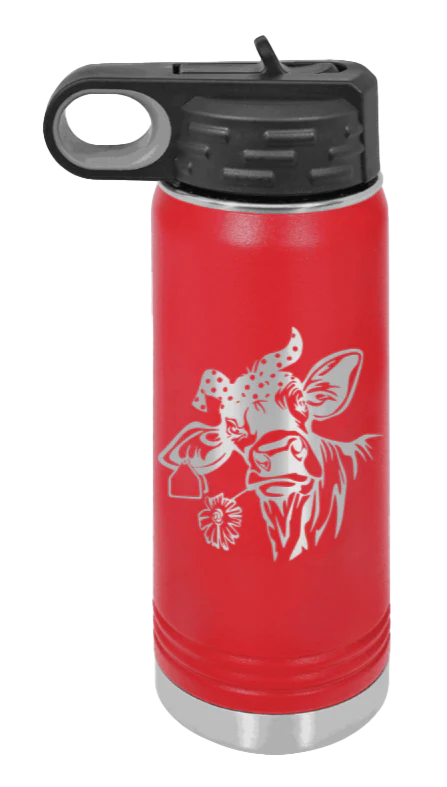 Cow With Bandana - 20oz Water Bottle Laser Engraved - Image 14