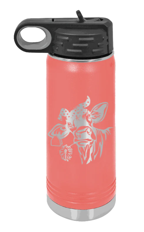 Cow With Bandana - 20oz Water Bottle Laser Engraved - Image 3